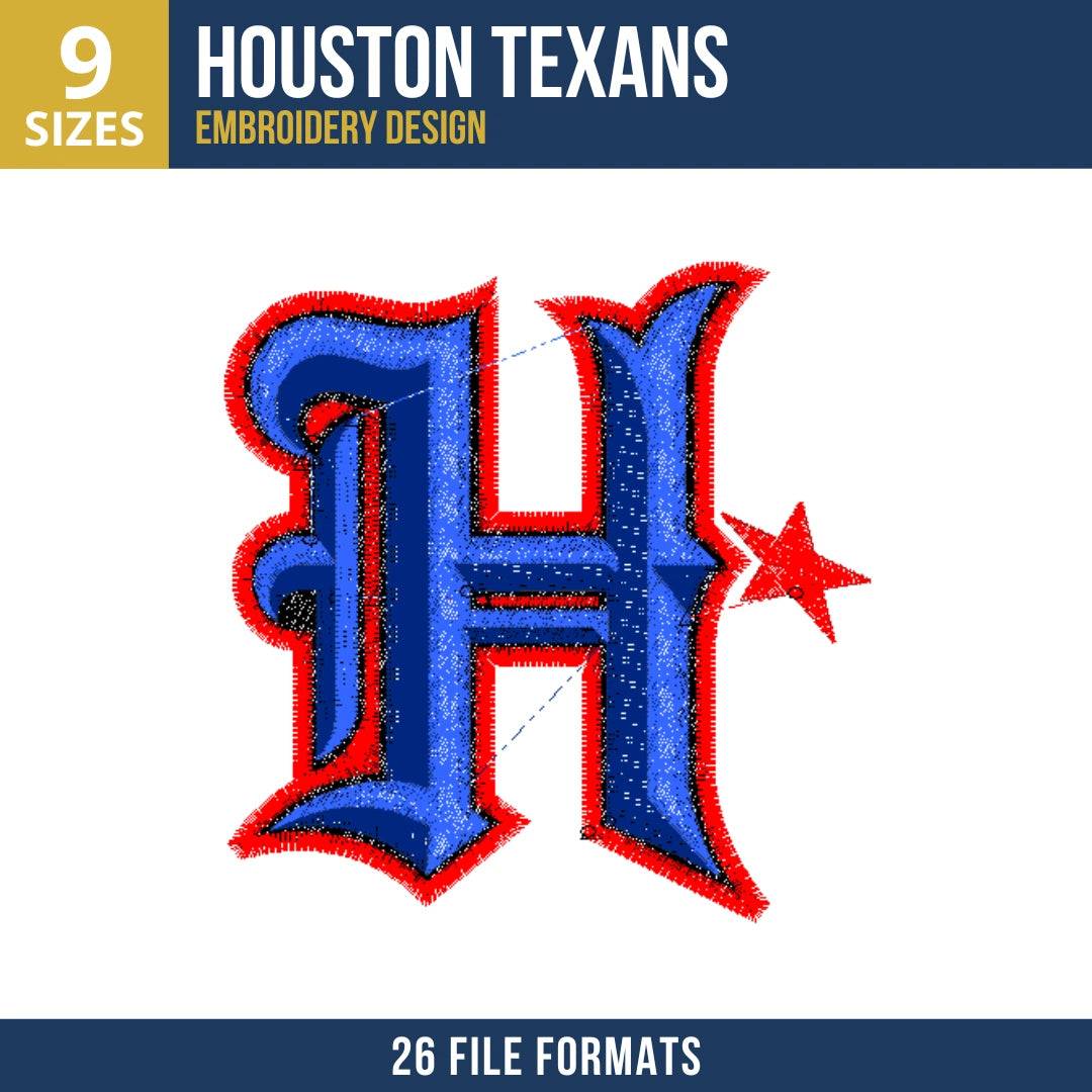 Houston Texans Old English H Lettermark Embroidery Design