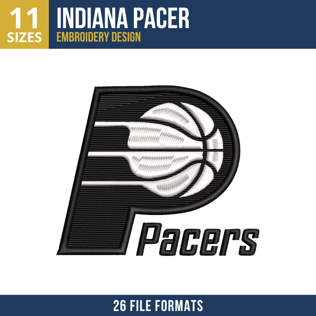 Black and White Indiana Pacers P Logo Basketball Embroidery Design