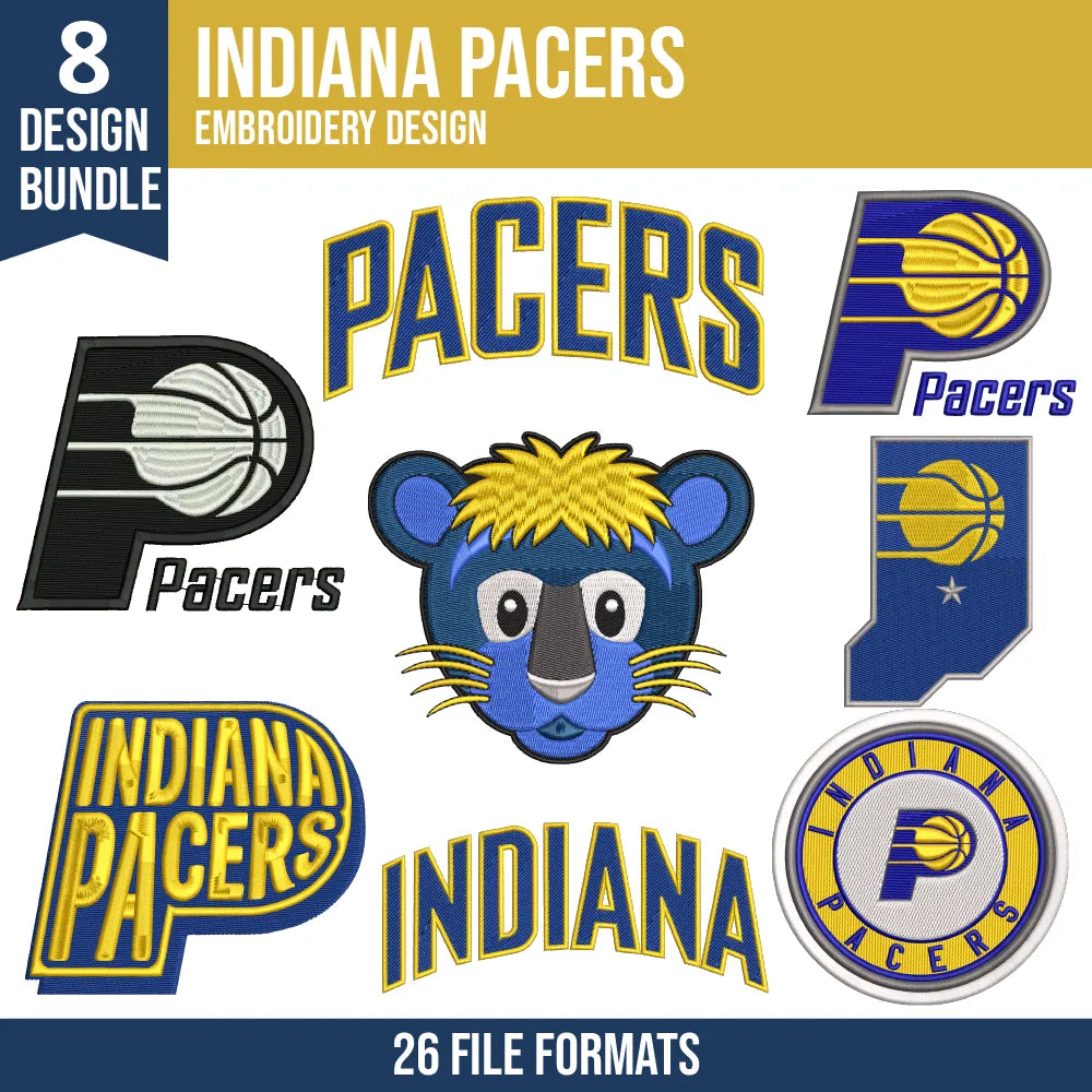 Indiana Pacers Embroidery Design Bundle | 8 Designs