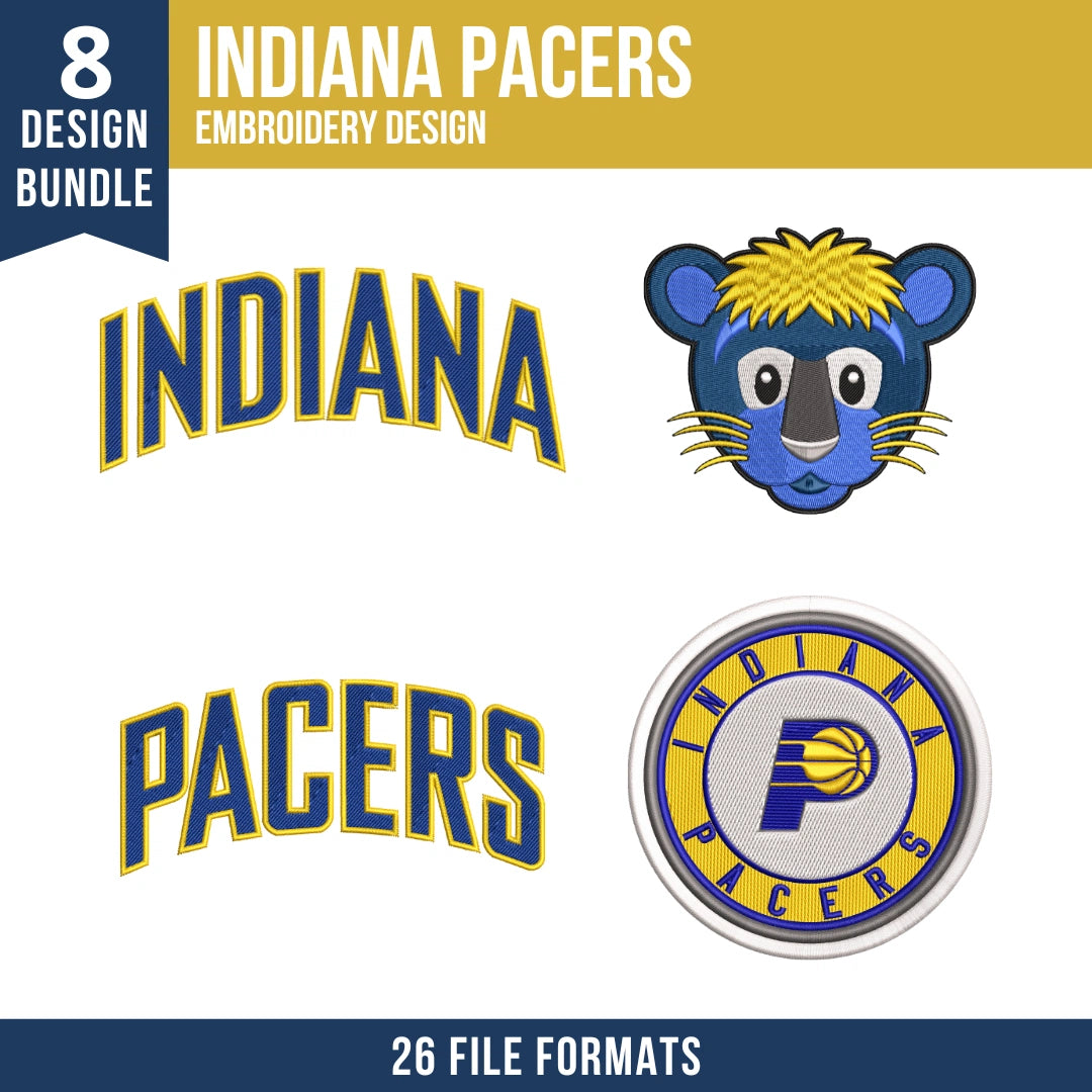 Indiana Pacers Embroidery Design Bundle | 8 Designs