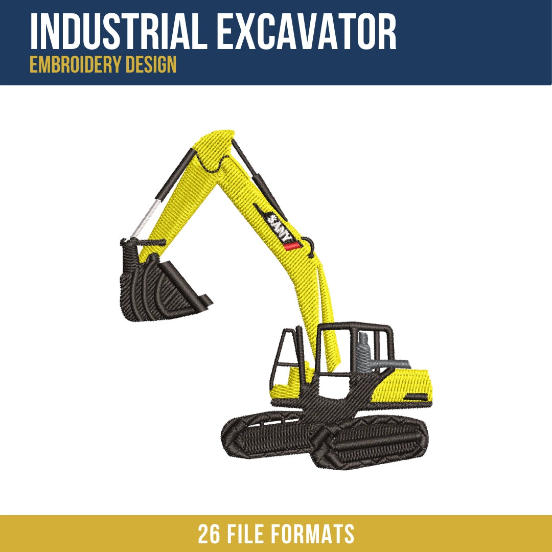 Industrial Excavator Embroidery Design