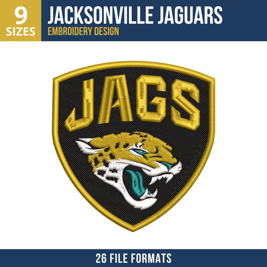 Jacksonville Jaguars JAGS Shield Badge Embroidery Design