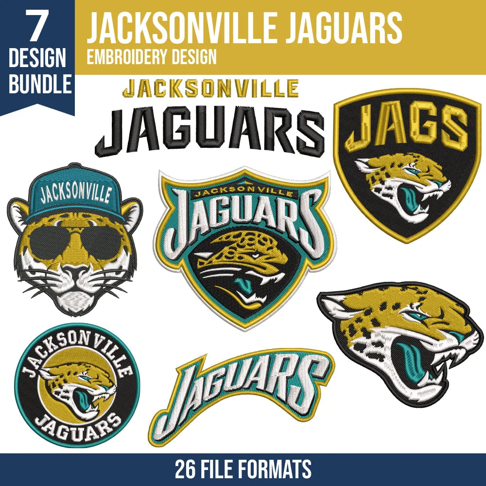 Jacksonville Jaguars Embroidery Bundle 7 Designs NFL