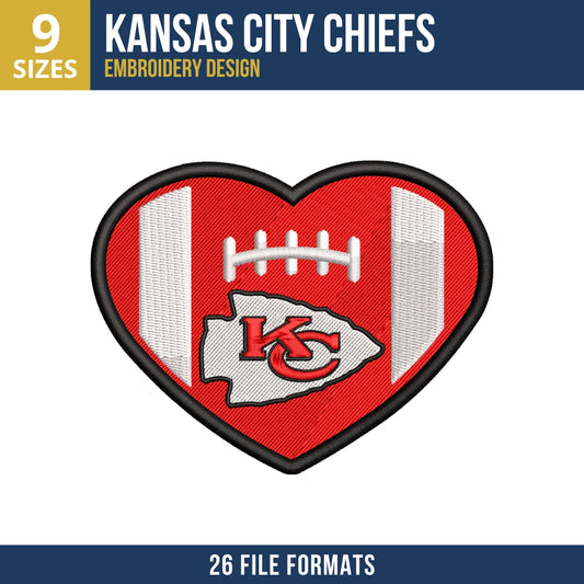 Kansas City Chiefs Heart Football Embroidery Design