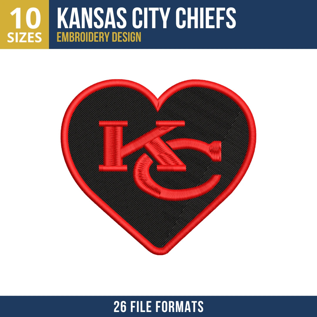 Kansas City Chiefs Heart KC Logo Embroidery Design