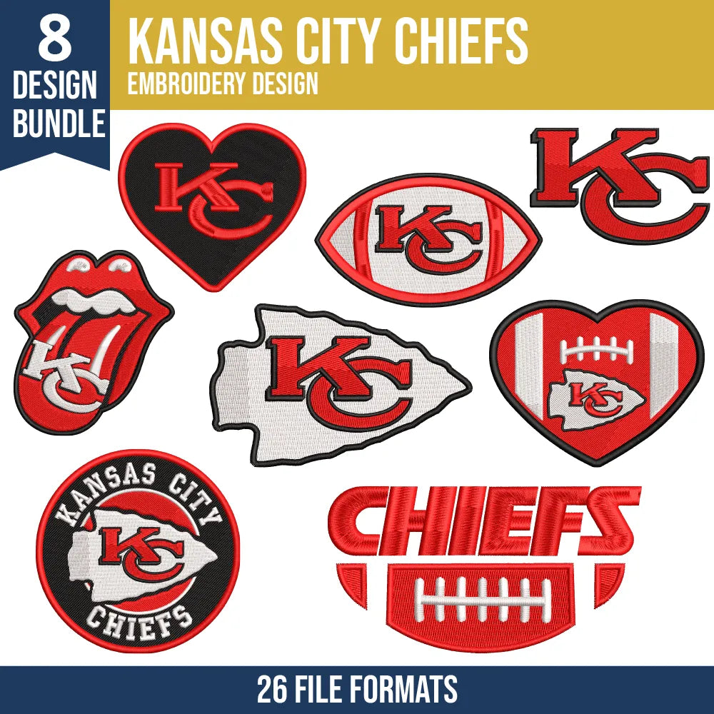 Kansas City Chiefs Embroidery Bundle 8 Designs | NFL