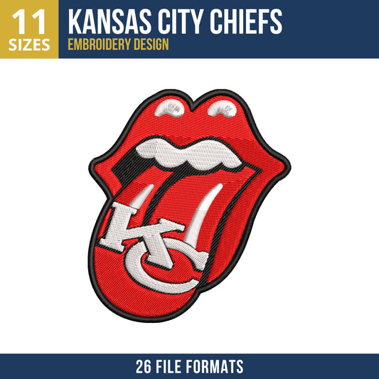 Kansas City Chiefs Lips Tongue KC Logo Embroidery Design