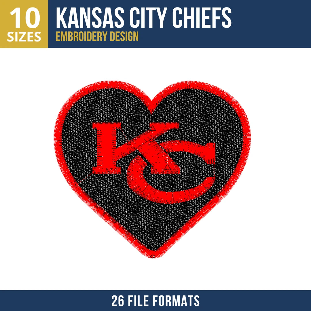 Kansas City Chiefs Heart KC Logo Embroidery Design