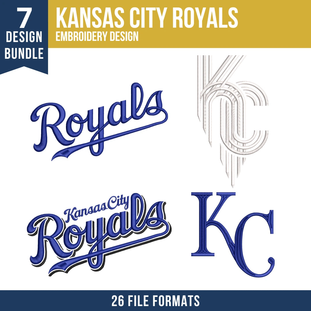 Kansas City Royals Embroidery Bundle – 7 Designs, 26 Formats