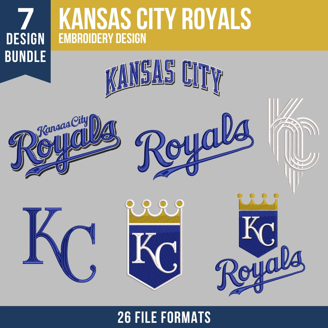 Kansas City Royals Embroidery Bundle – 7 Designs, 26 Formats