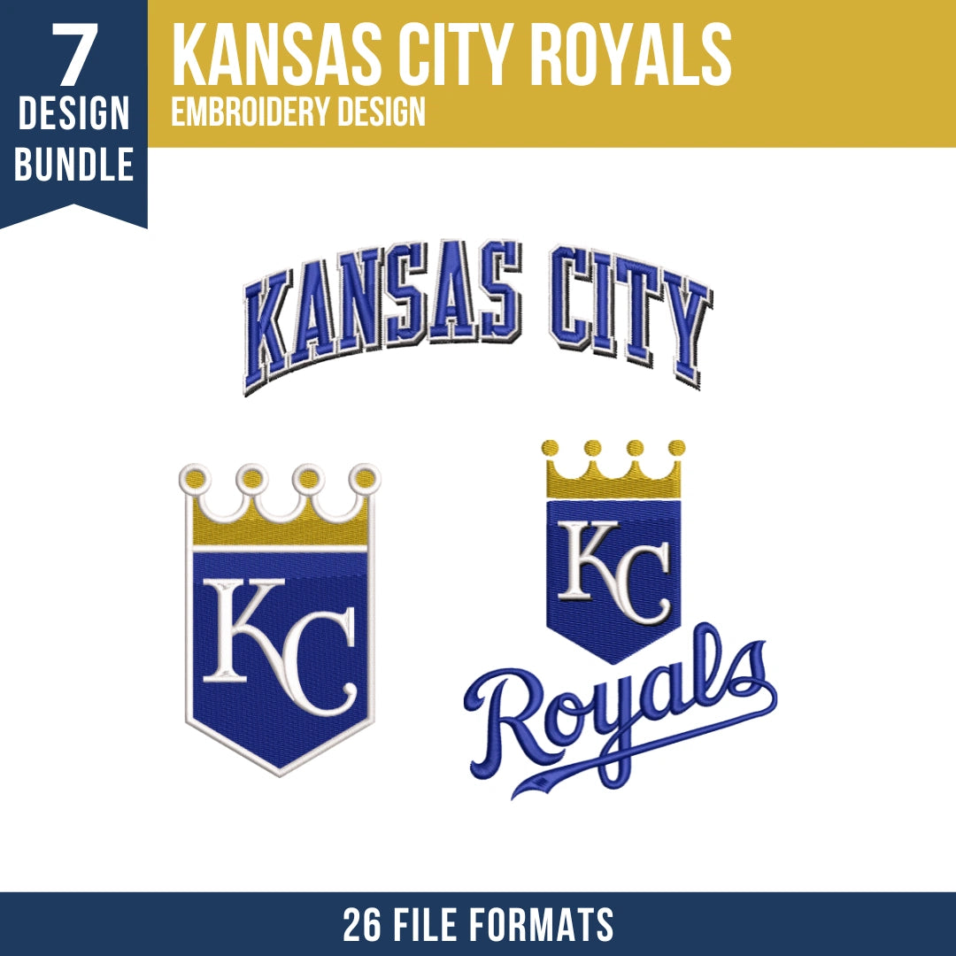 Kansas City Royals Embroidery Bundle – 7 Designs, 26 Formats