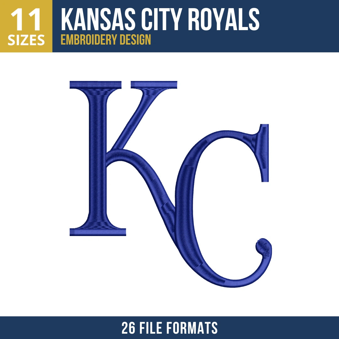 Kansas City Royals KC Serif Monogram Embroidery Design