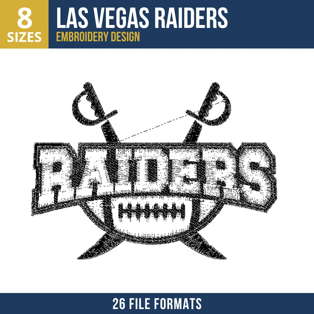 Las Vegas Raiders Crossed Swords Wordmark Embroidery Design