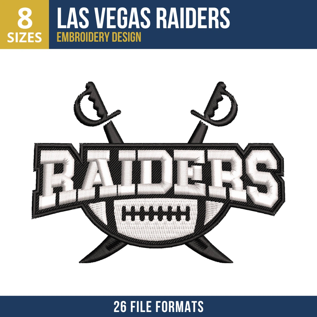 Las Vegas Raiders Crossed Swords Wordmark Embroidery Design
