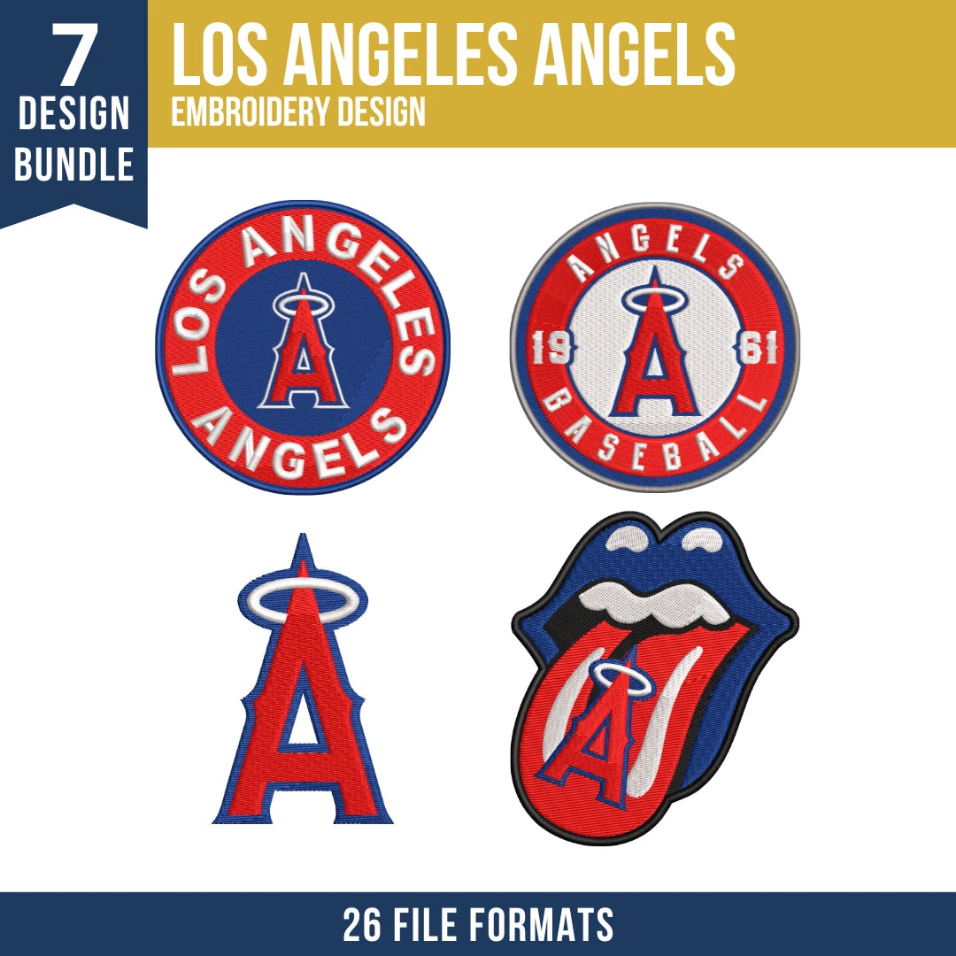 Los Angeles Angels Embroidery Bundle – 7 Designs, 26 Formats