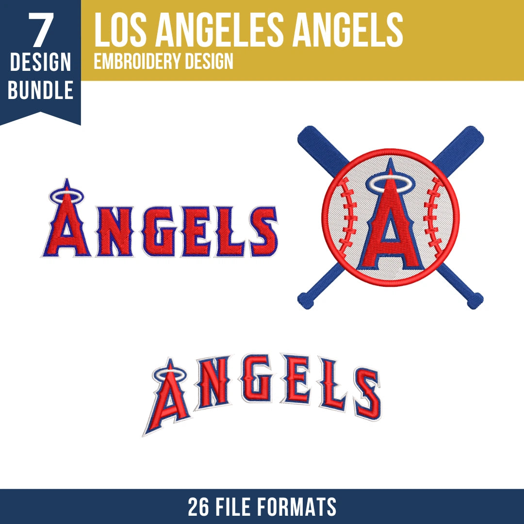 Los Angeles Angels Embroidery Bundle – 7 Designs, 26 Formats