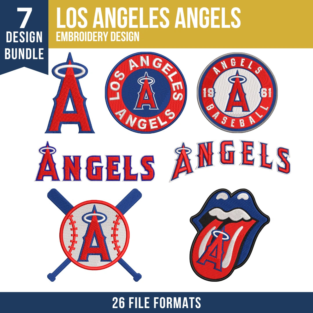 Los Angeles Angels Embroidery Bundle – 7 Designs, 26 Formats