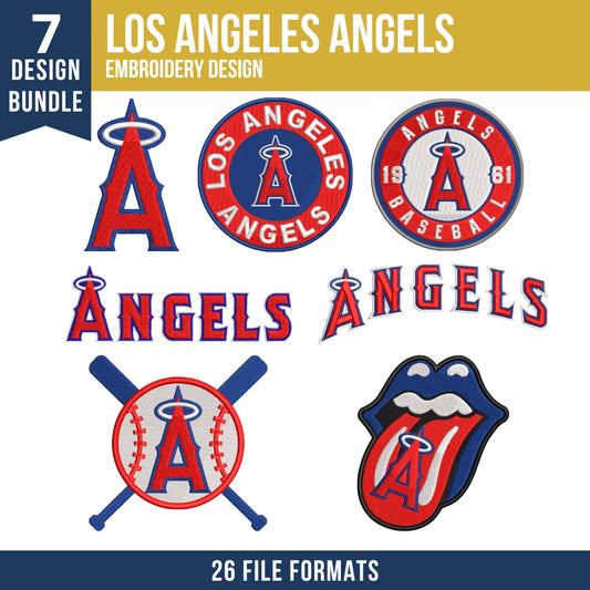 Los Angeles Angels Embroidery Bundle – 7 Designs, 26 Formats
