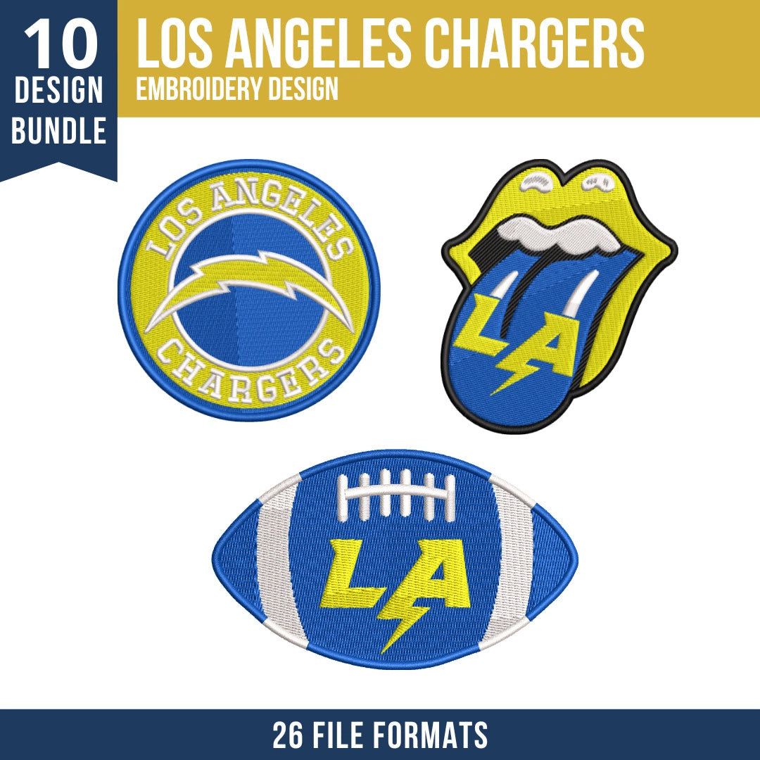 Los Angeles Chargers Embroidery Design Bundle – 10 NFL Designs