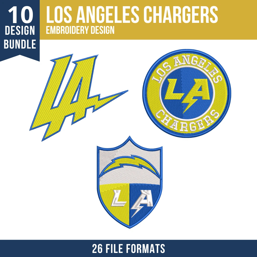 Los Angeles Chargers Embroidery Design Bundle – 10 NFL Designs
