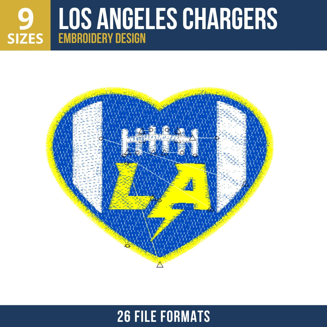 Los Angeles Chargers Heart Football Embroidery Design