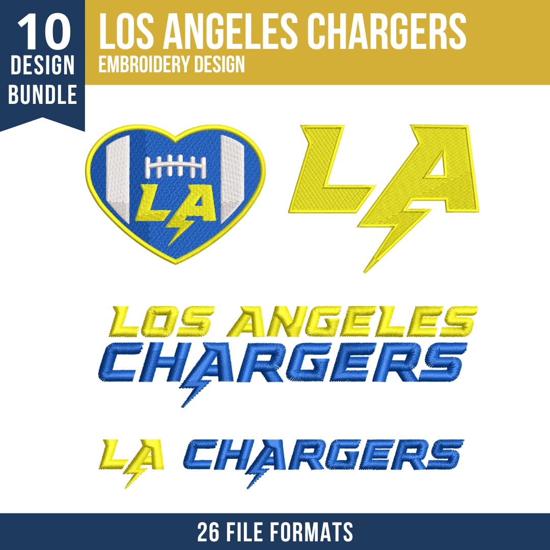 Los Angeles Chargers Embroidery Design Bundle – 10 NFL Designs