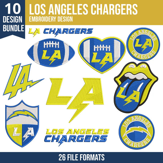 Los Angeles Chargers Embroidery Design Bundle – 10 NFL Designs