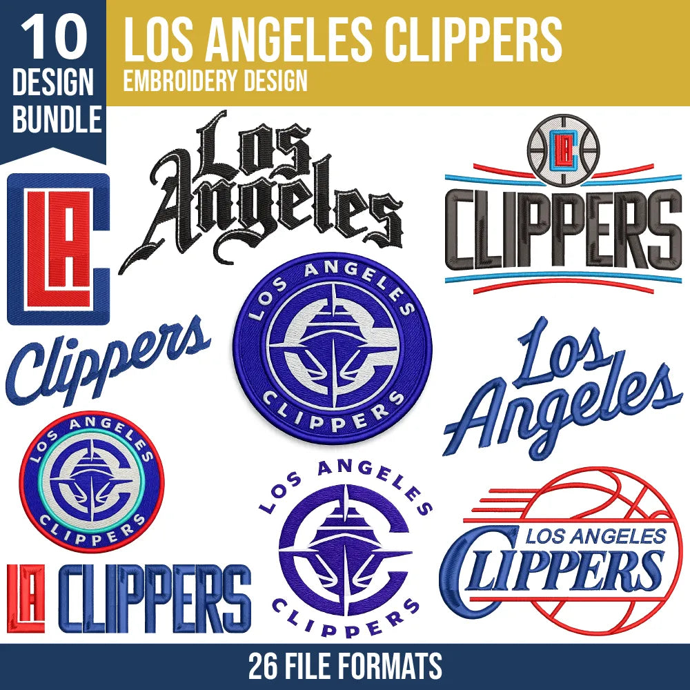 Los Angeles Clippers Embroidery Design Bundle | 10 NBA Logo Files