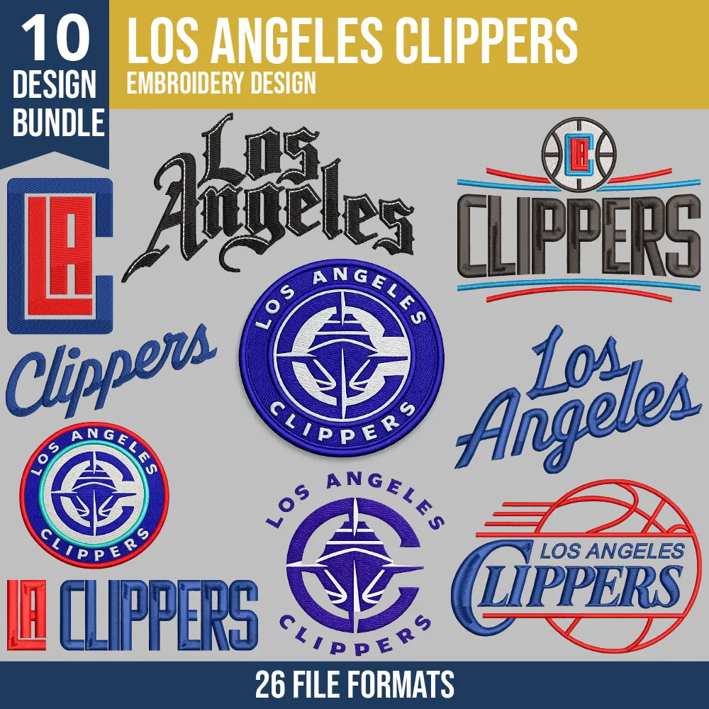 Los Angeles Clippers Embroidery Design Bundle | 10 NBA Logo Files