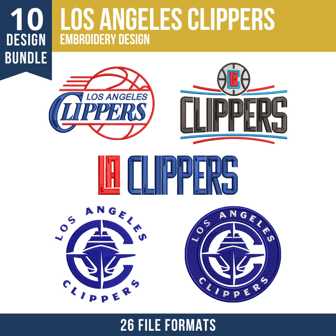 Los Angeles Clippers Embroidery Design Bundle | 10 NBA Logo Files