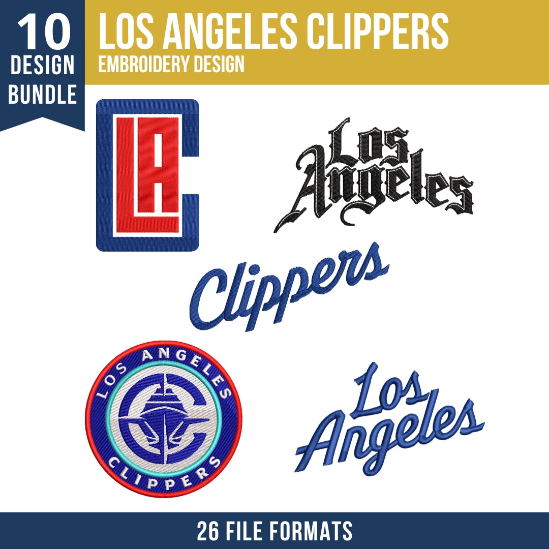 Los Angeles Clippers Embroidery Design Bundle | 10 NBA Logo Files