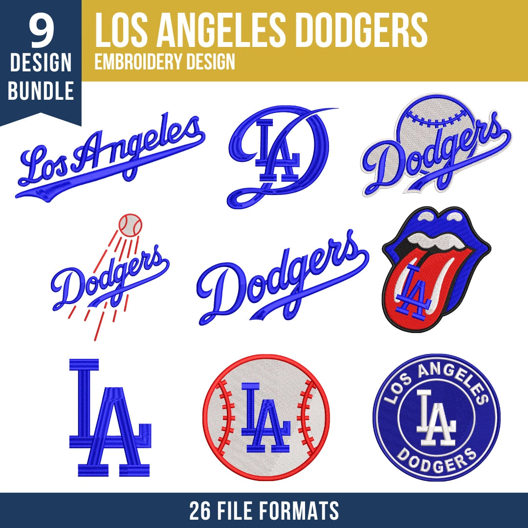 Los Angeles Dodgers Embroidery Bundle – 9 Designs, 26 Formats