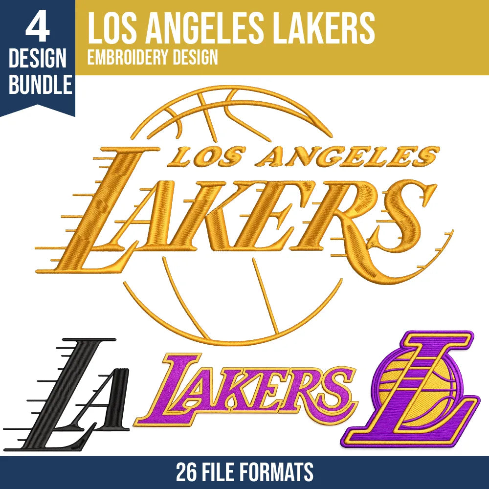 Los Angeles Lakers Embroidery Design Bundle | 4 NBA Logo Files