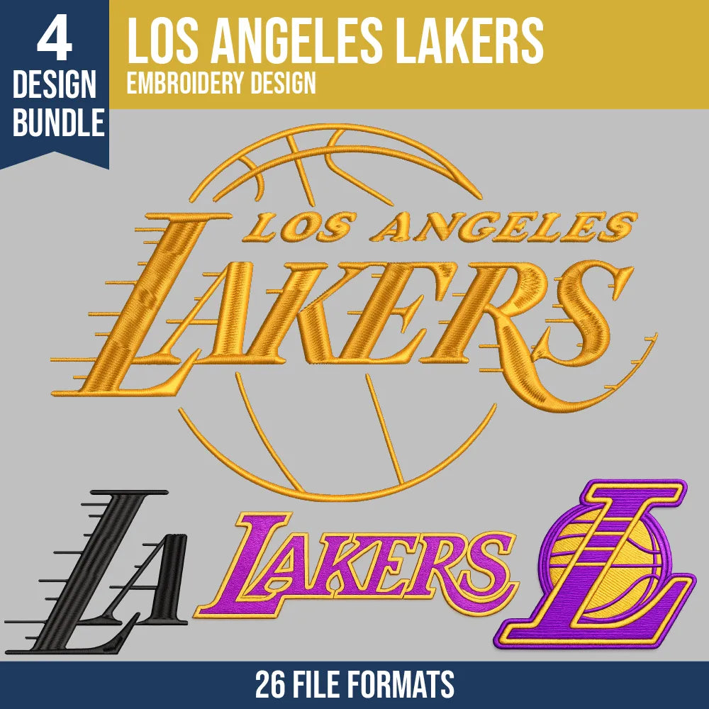 Los Angeles Lakers Embroidery Design Bundle | 4 NBA Logo Files