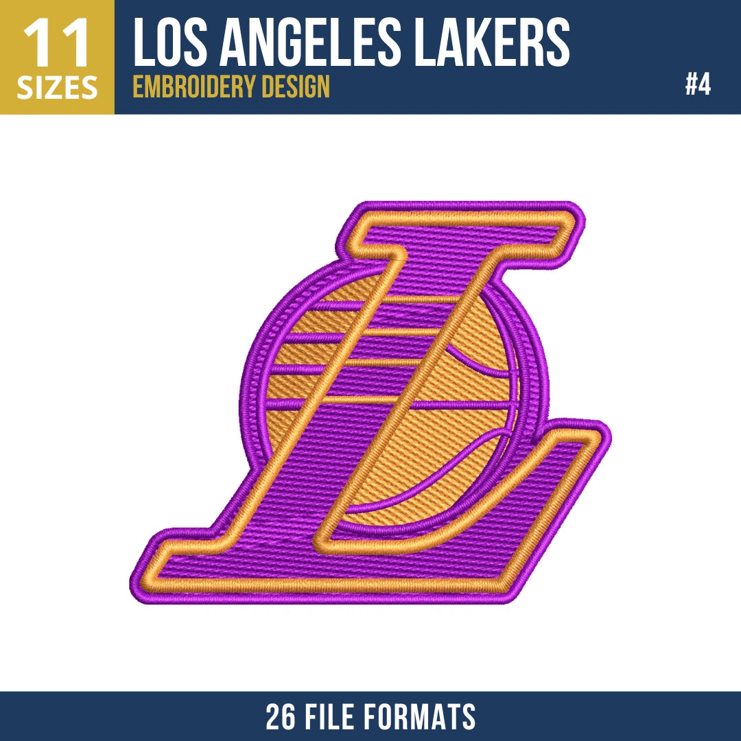 Los Angeles Lakers Embroidery Design Bundle | 4 NBA Logo Files