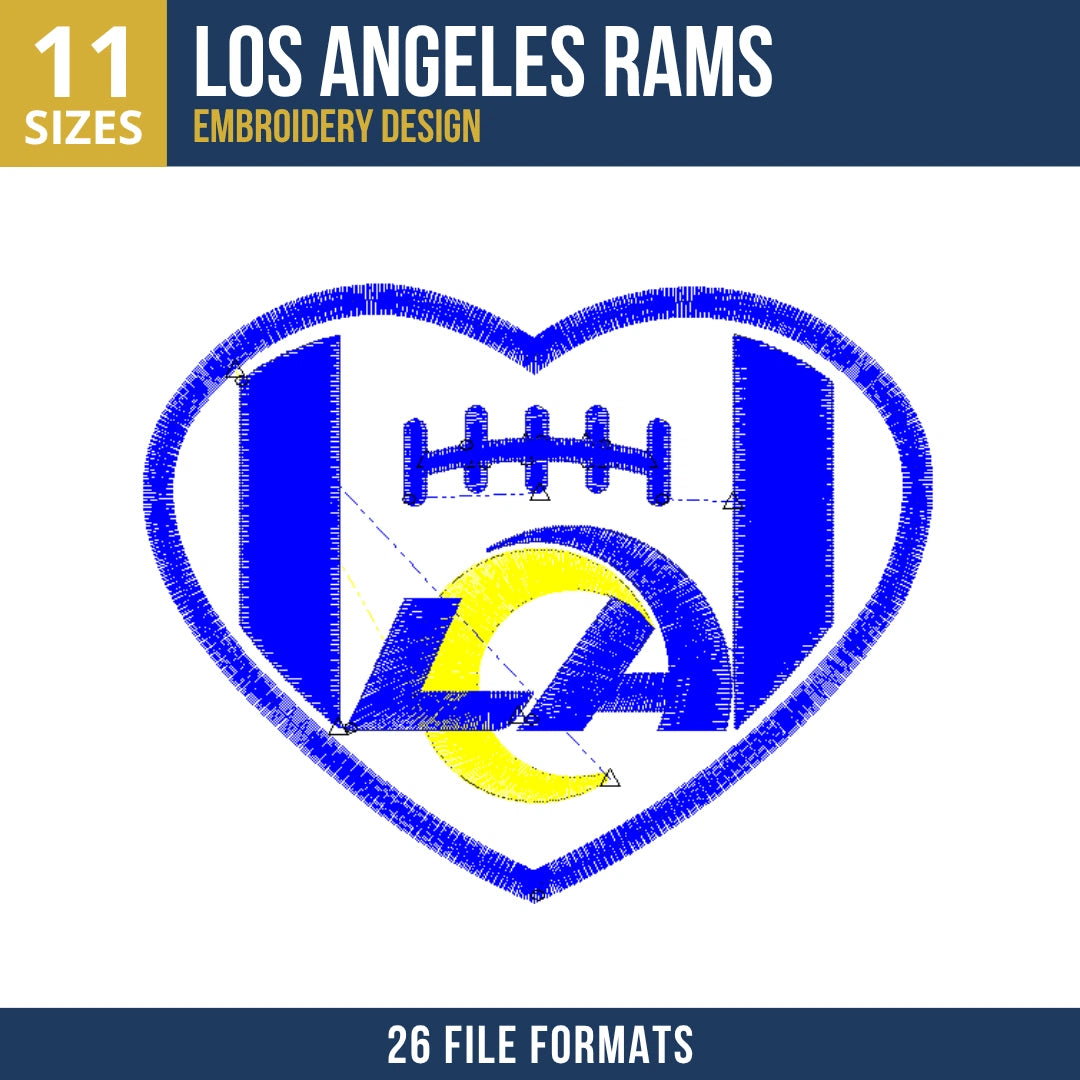 Los Angeles Rams Heart Badge Embroidery Design | 11 Sizes | 26 Formats