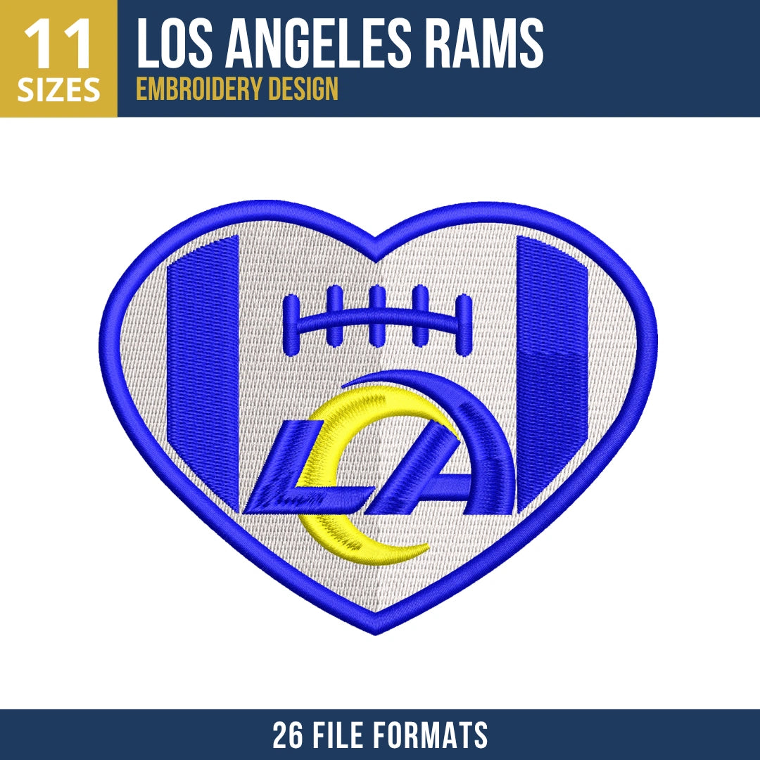 Los Angeles Rams Heart Badge Embroidery Design | 11 Sizes | 26 Formats