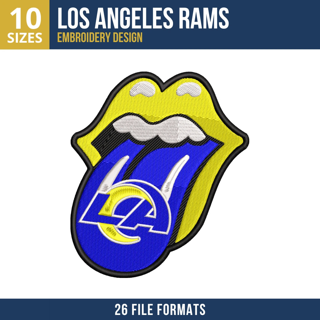 Los Angeles Rams Lips and Tongue Embroidery Design | 10 Sizes
