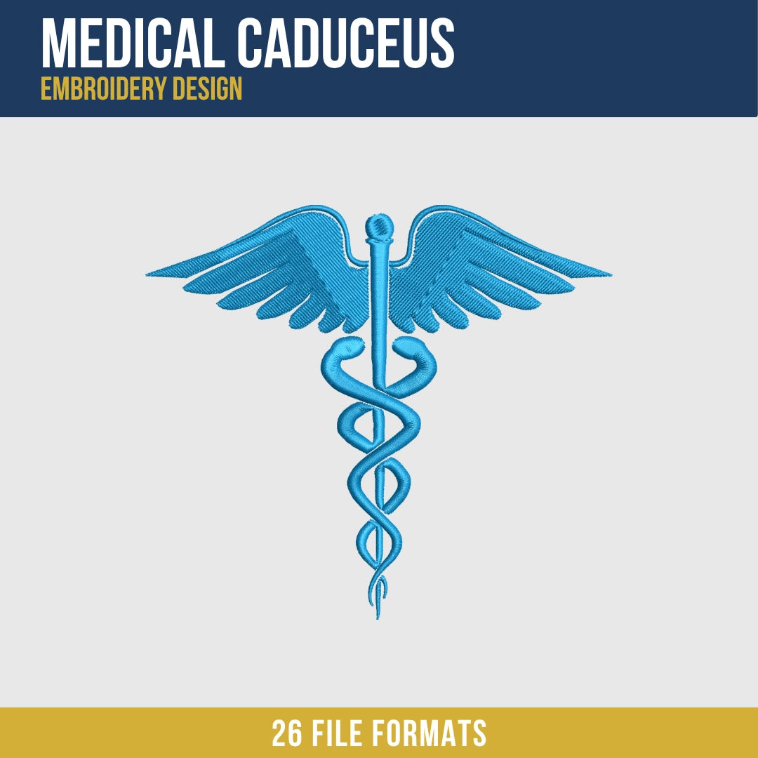 Medical Caduceus Embroidery Design