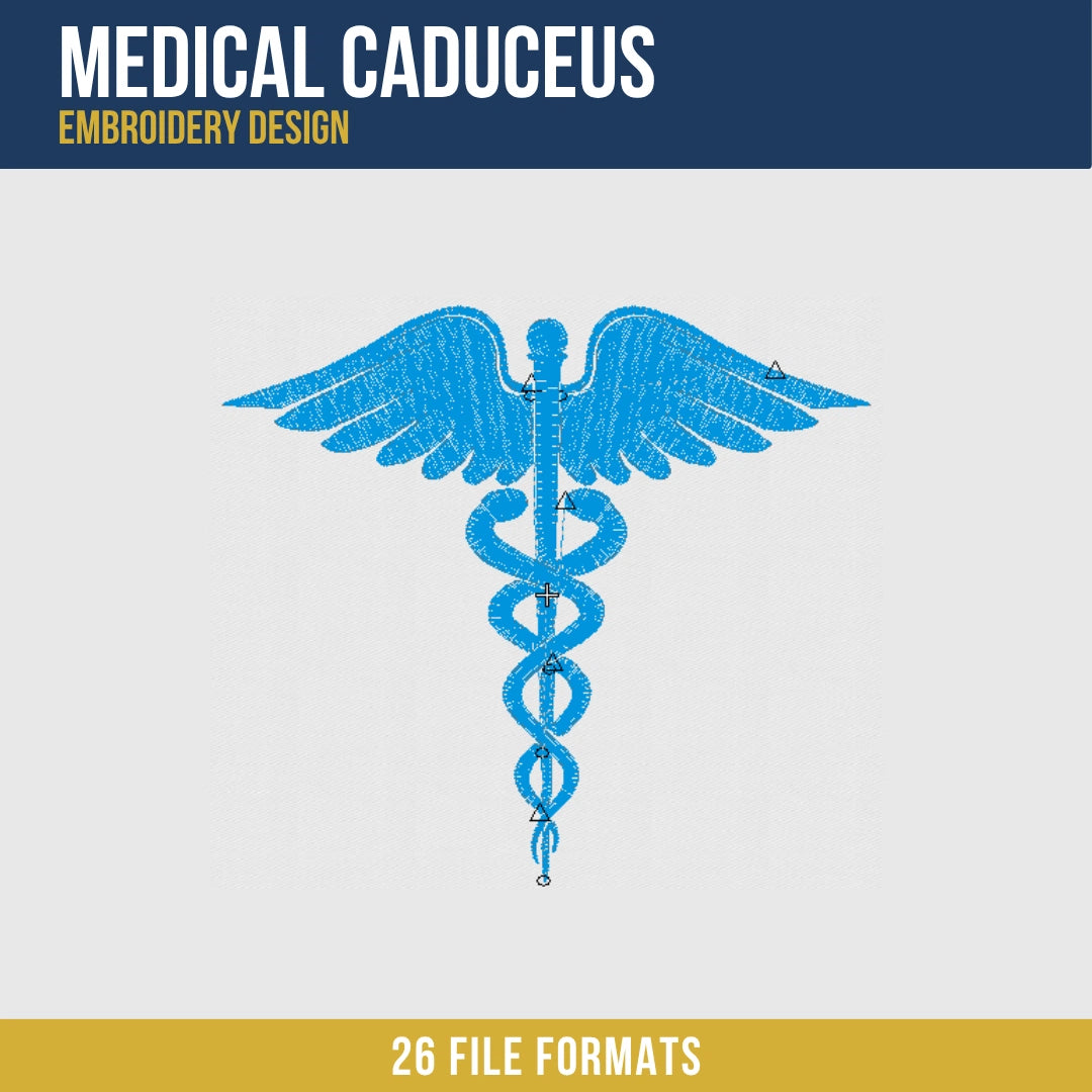 Medical Caduceus Embroidery Design