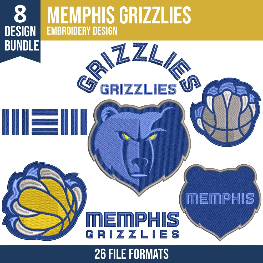 Memphis Grizzlies Embroidery Design Bundle | 8 NBA Logo Files