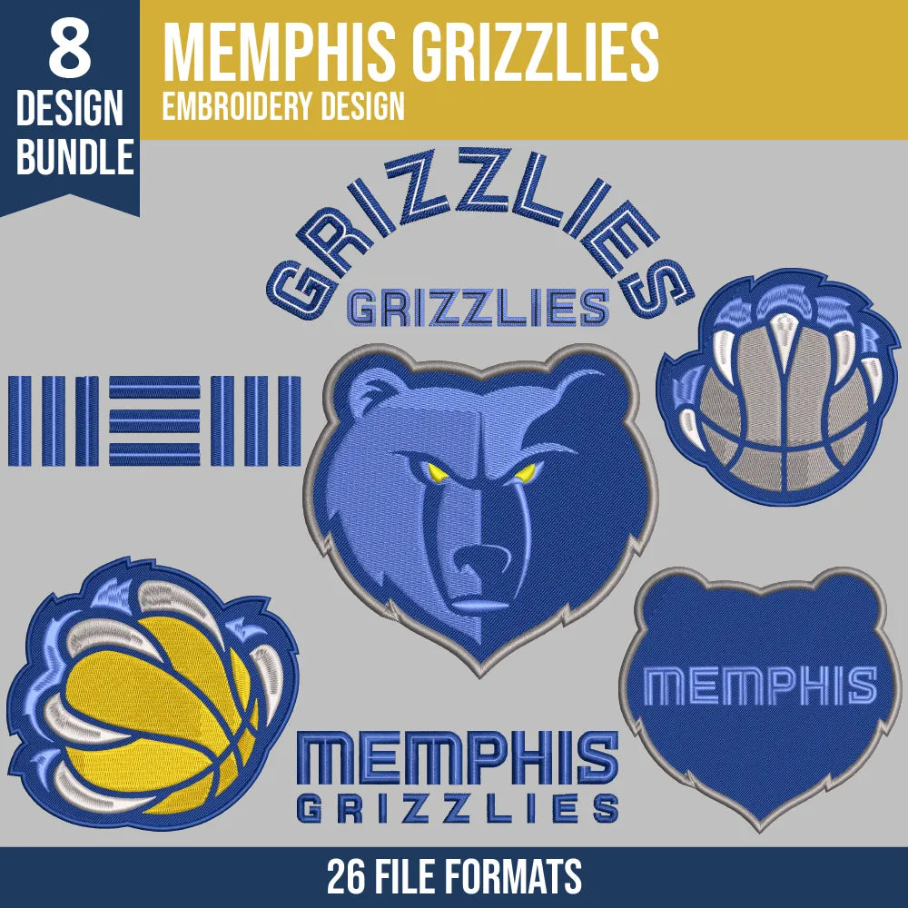 Memphis Grizzlies Embroidery Design Bundle | 8 NBA Logo Files