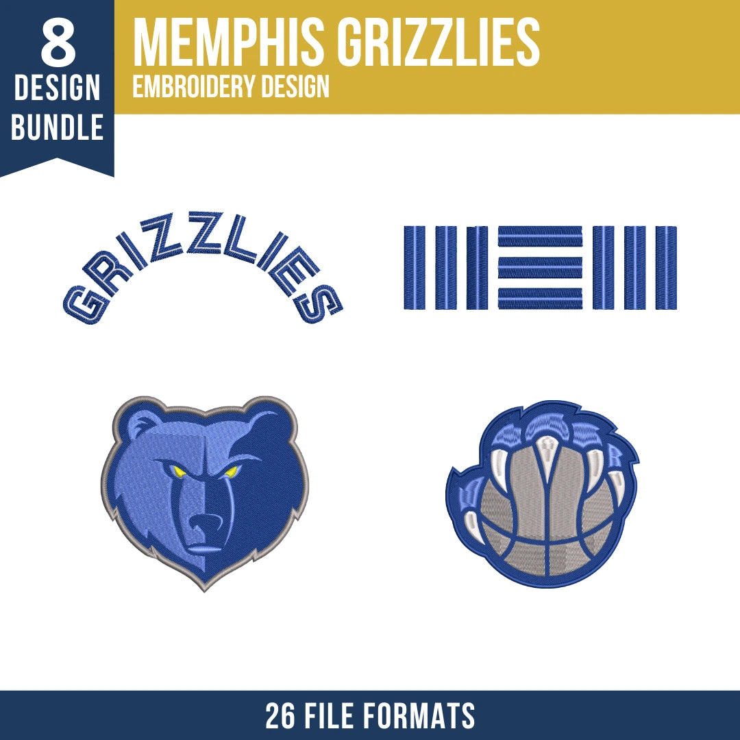 Memphis Grizzlies Embroidery Design Bundle | 8 NBA Logo Files