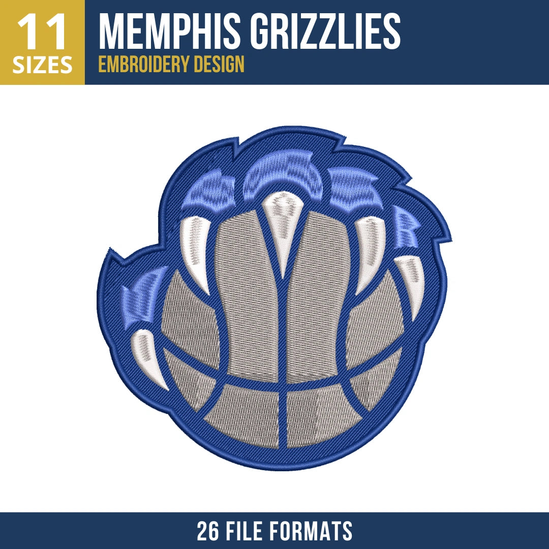 Memphis Grizzlies Grayscale Claw Basketball Embroidery Design