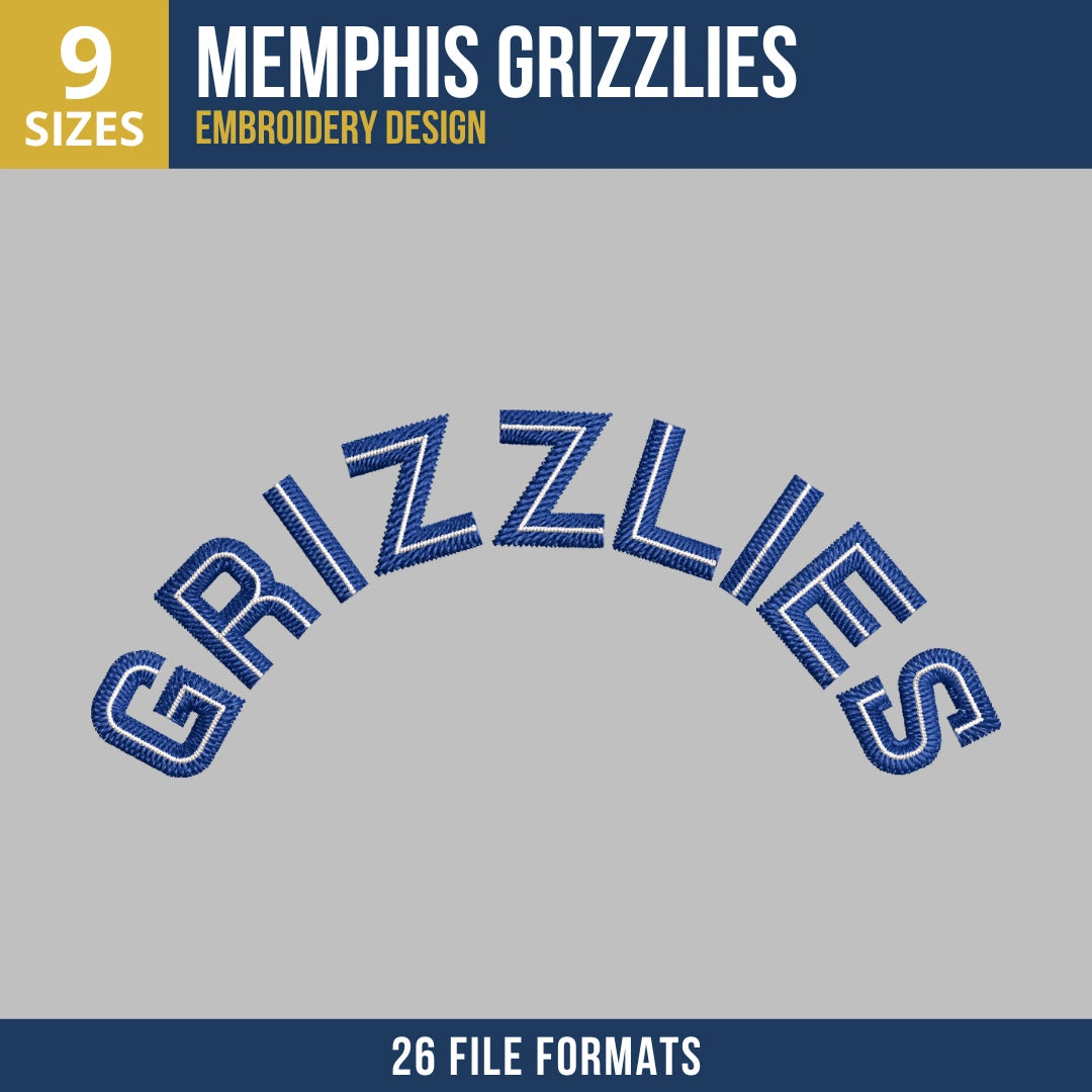 Memphis Grizzlies Arched Wordmark Embroidery Design