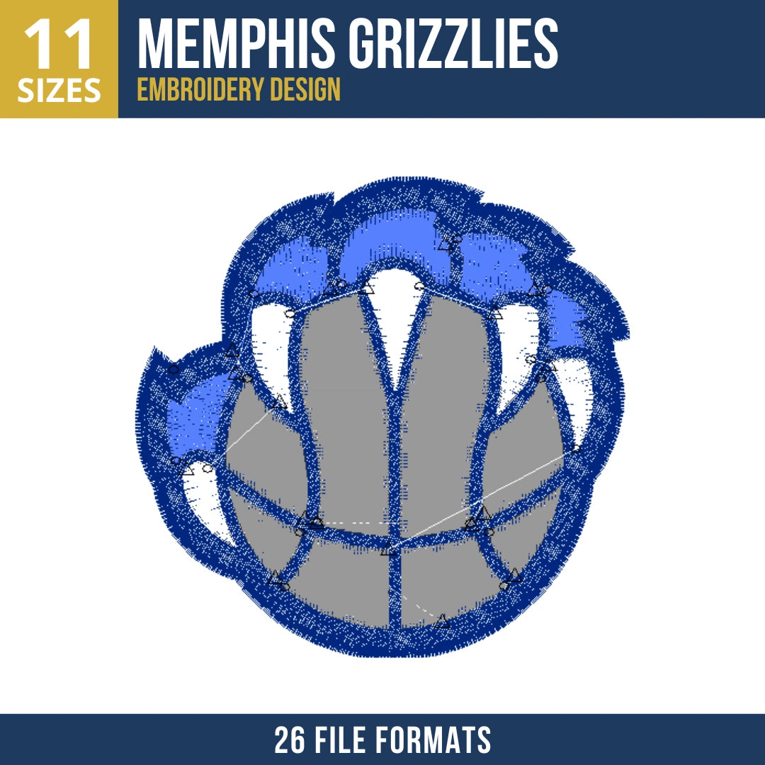 Memphis Grizzlies Grayscale Claw Basketball Embroidery Design