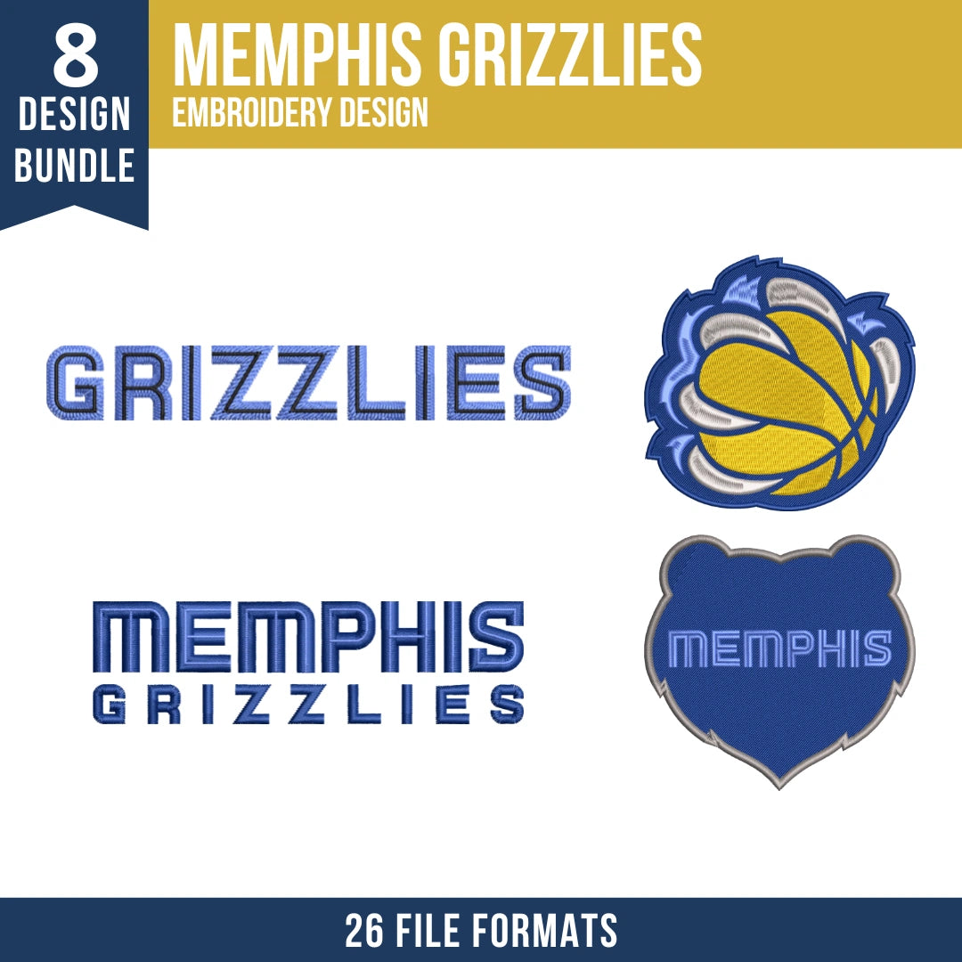 Memphis Grizzlies Embroidery Design Bundle | 8 NBA Logo Files