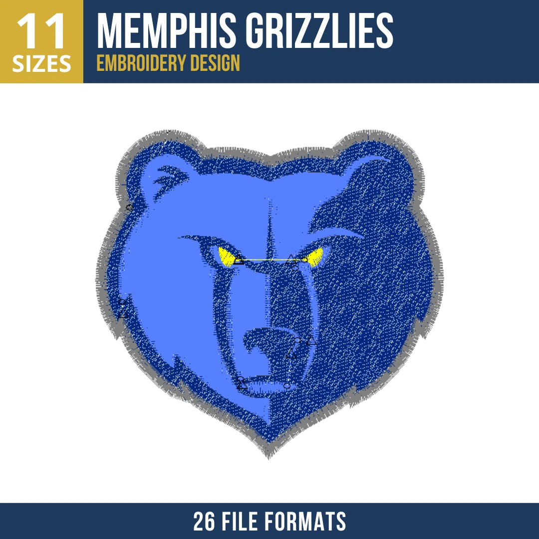 Memphis Grizzlies Grizz Bear Head Embroidery Design