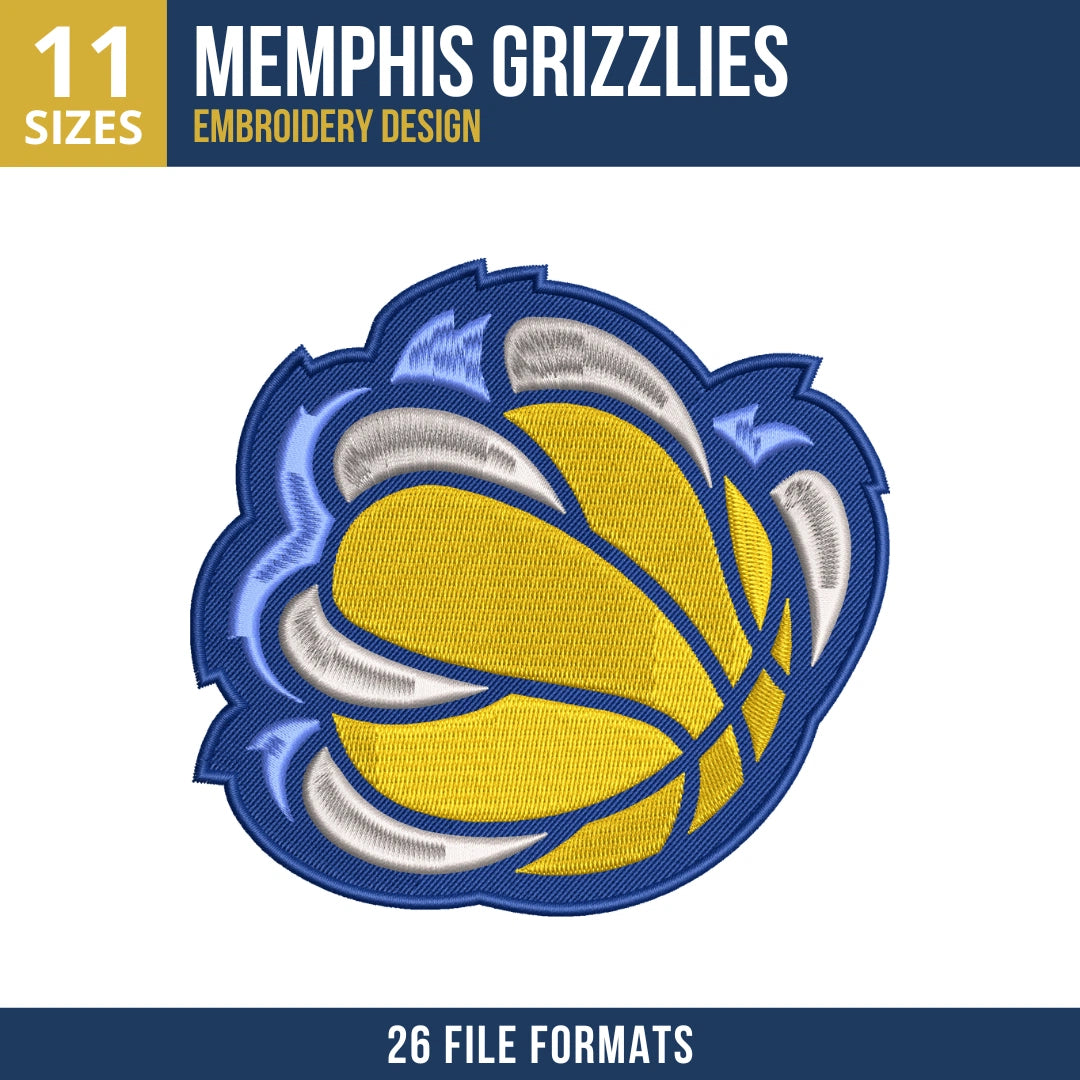 Memphis Grizzlies Claw Basketball Embroidery Design