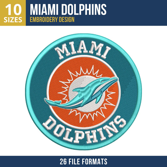 Miami Dolphins Circular Badge Embroidery Design